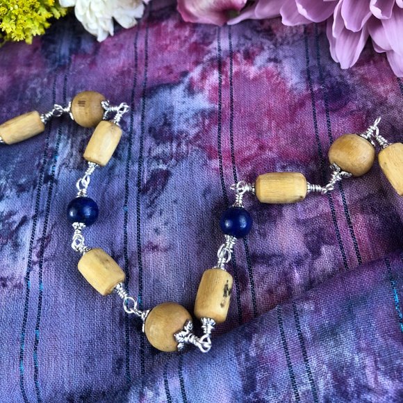 30  1/2" natural Tulasi with Lapis Lazuli beads (Gemstone for Saturn) - Picture 4 of 12